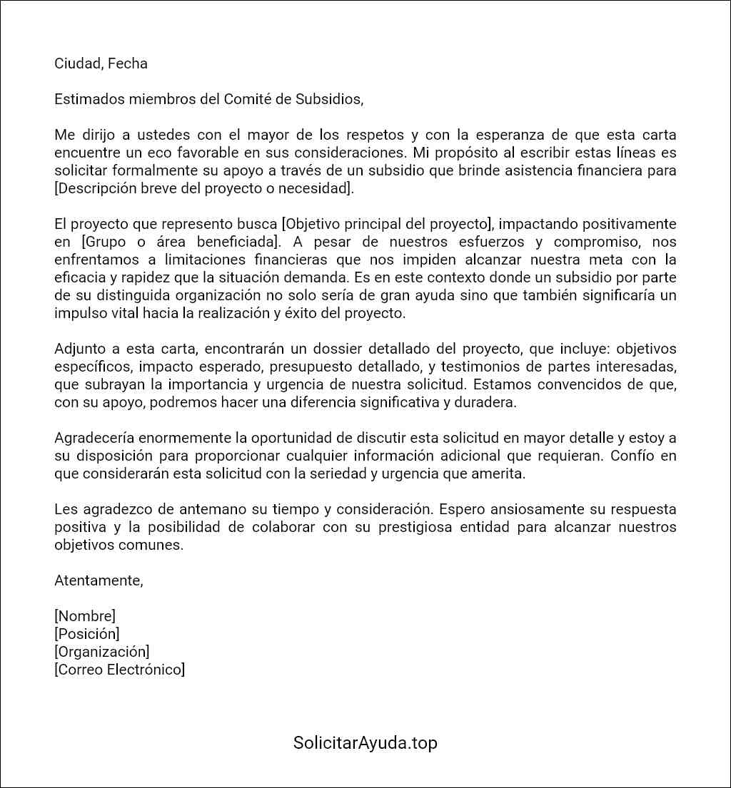 Carta Para Solicitar Subsidio